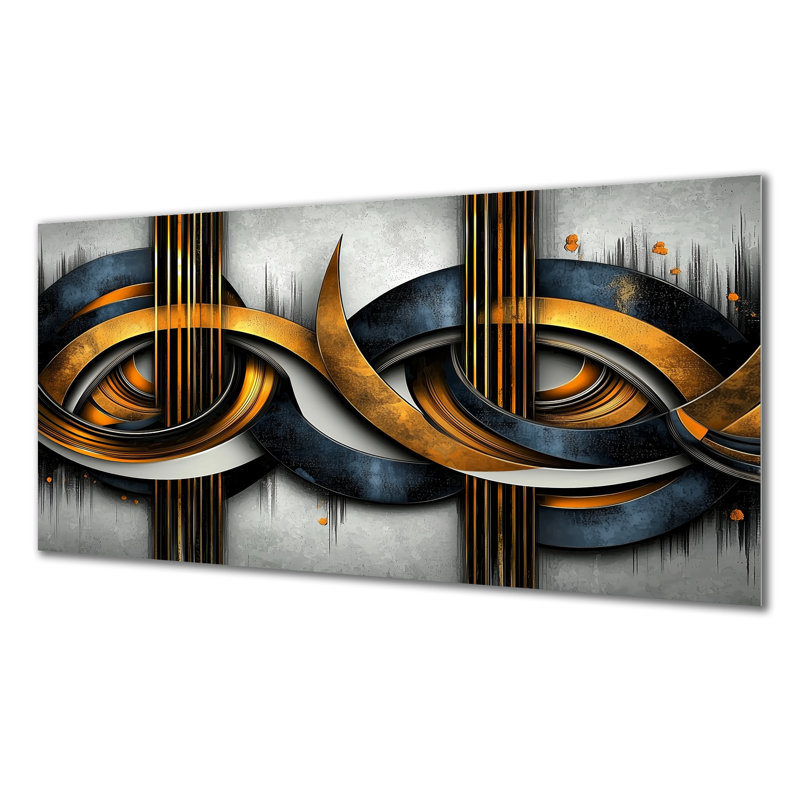 Golden Luminous Core Of Aqua I - Geometric Metal Wall Art Decor, Modern Metal Print, 28" H x 60" W x 0.84" D