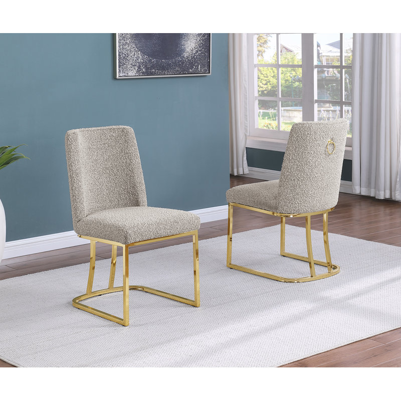 Minimal Side Chairs With Boucle Fabric Base, Gray, Gold