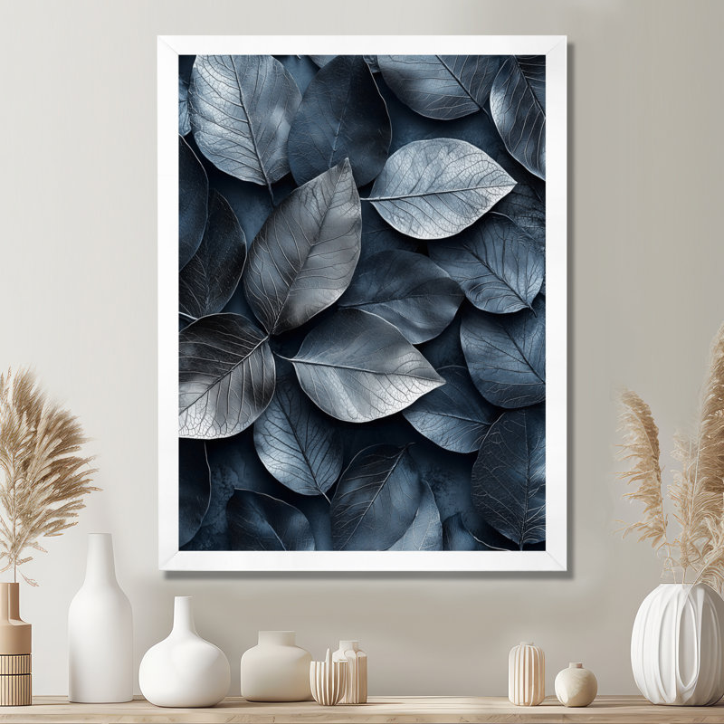 Feuilles d'étain - art mural floral, H 44 po x l 34 po, Picture Framed, Blanc
