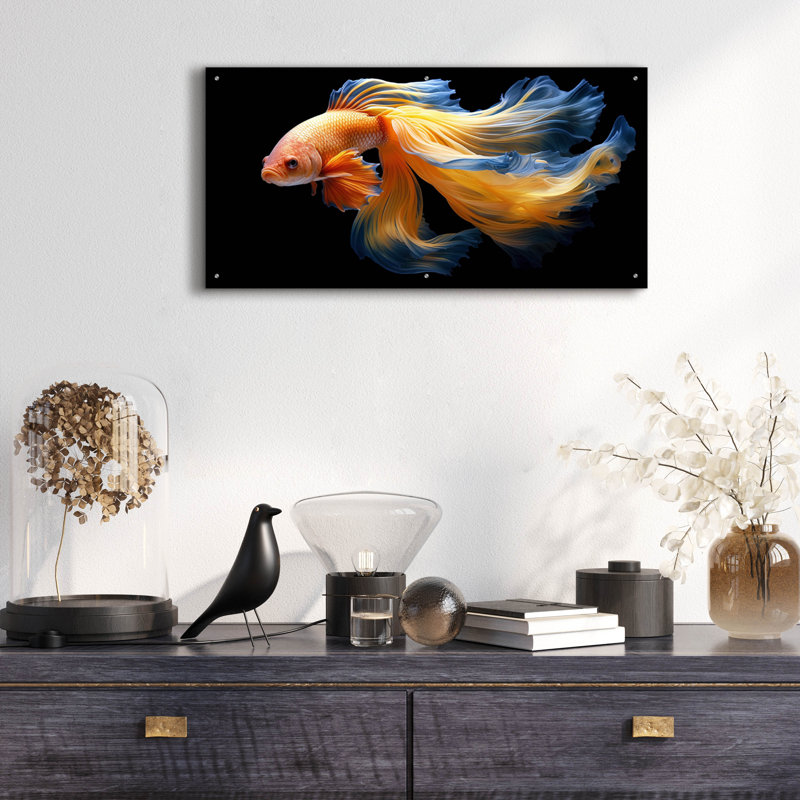 " Fighting Fish Blue And Yellow " by Epic Art Portfolio, 24" H x 48" W