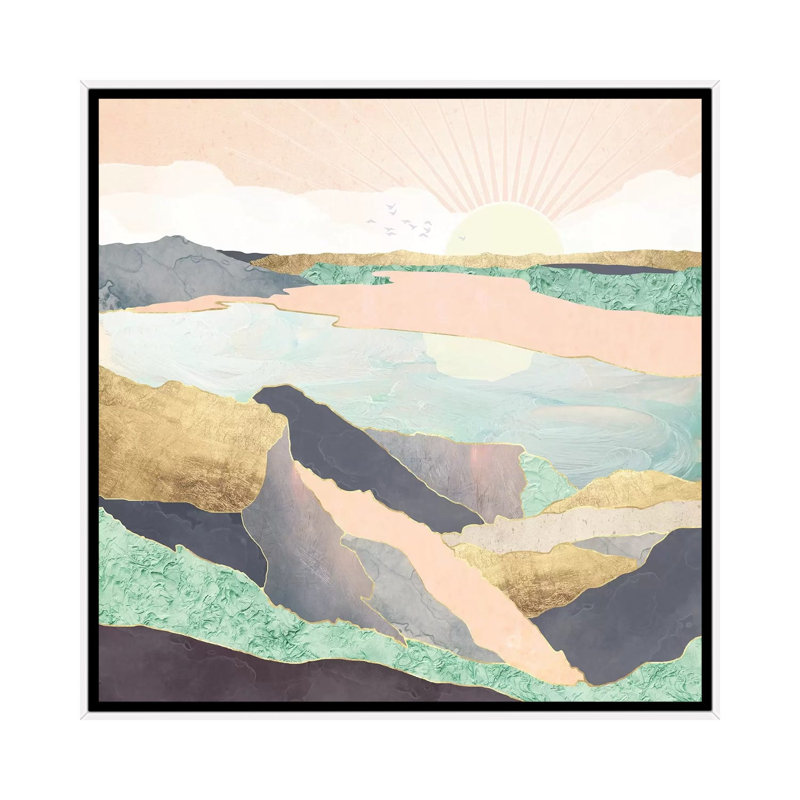 Sunrise Beach - impression d'art graphique, Pas de tapis, H 26 po x l 26 po x P 1,5 po, Toile blanche encadrée