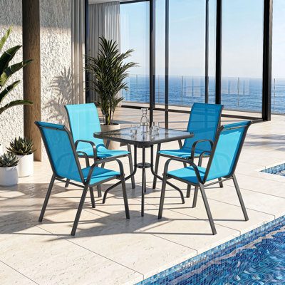 Melisa Patio Dining Set 5 Pieces, All Weather Outdoor Furniture W/30"X 30" Table and 4 Stackable PVC-coated polyester Chairs, Metal Table and Chairs for Patio, Lawn, Garden, Poolside, Backyard (Umbrella not Included)
