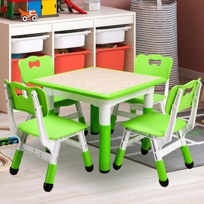 Ensemble de table et de chaises pour enfants, table carrée 23,6 po en plastique pour enfants avec siège, ensemble de table pour tout-petits et chaises pour enfants de 3 à 10 ans, vert