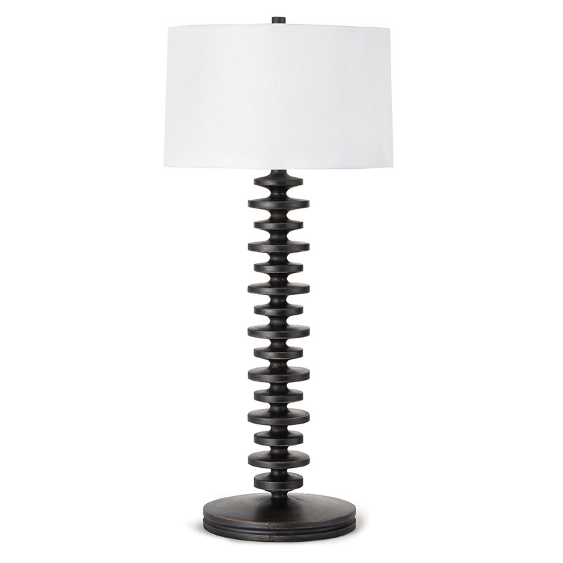 Ebony Birch Wood Table Lamp with Linen Shade