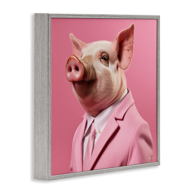 Az-151, cadre cochon rose de Roozbeh, H 24 po x l 24 po x P 1,5 po, Estampe numérique Farmhouse