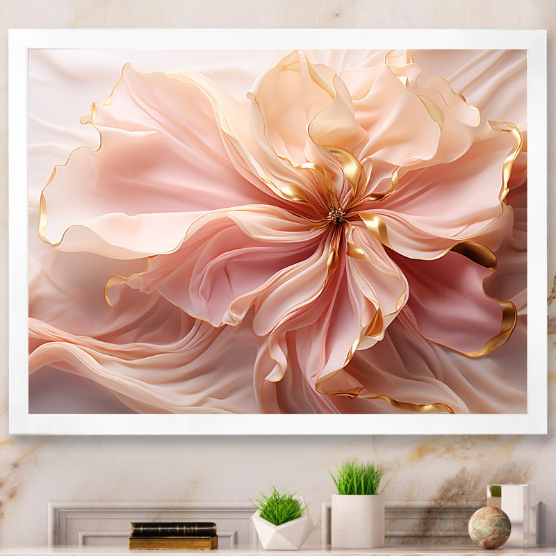 Impression sur toile de fleurs liquides liquides tendres en blanc et rose clair - formes abstraites, Cadre photo blanc