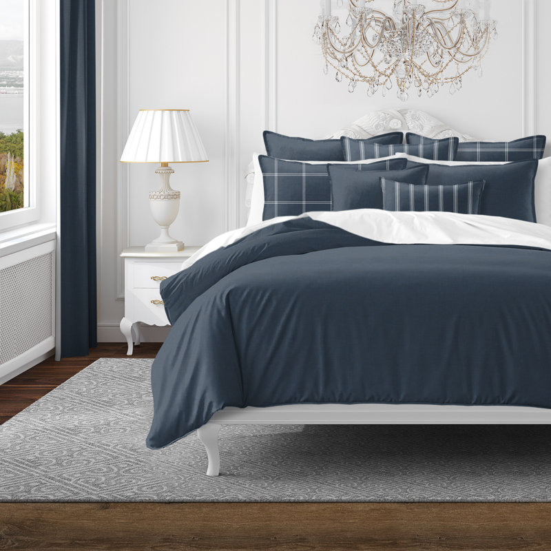 Shay Solid Dark Denim Cotton Coverlet Set  8 Piece, King Coverlet + 7 Additional Pieces