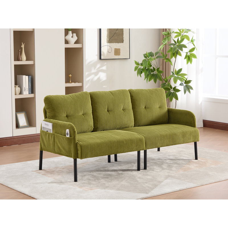 Causeuse 67 po en velours côtelé avec poches latérales 67 po, Vert olive