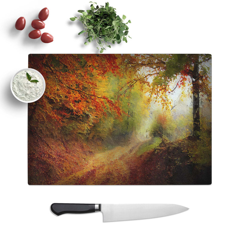 Tempered Glass Autumn Forest Chopping Board, 28.5 cm W x 20 cm L