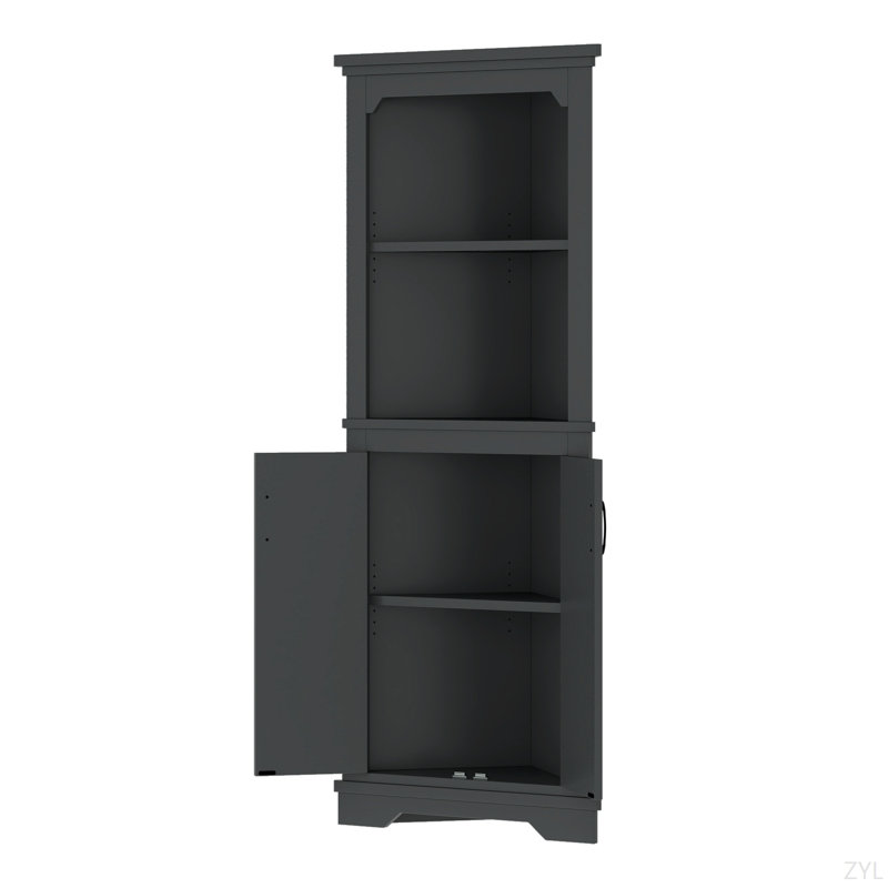 Tall Corner Cabinet With Doors For Living Room, Bathroom,Dining Room Or Kitchen,Black