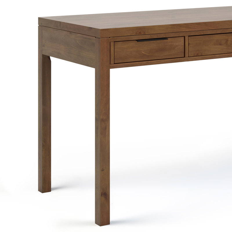 Hollander 60"W Solid Wood Large Desk, Contemporary Style with Keyboard Tray and 2 Drawers, Medium Saddle Brown