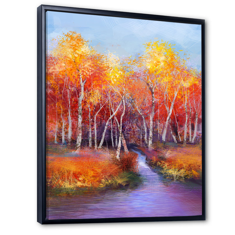 Abstrait forêt d'automne par le défunt II - Peinture, H 20 po x l 12 po x P 1 po, Cadre flottant noir