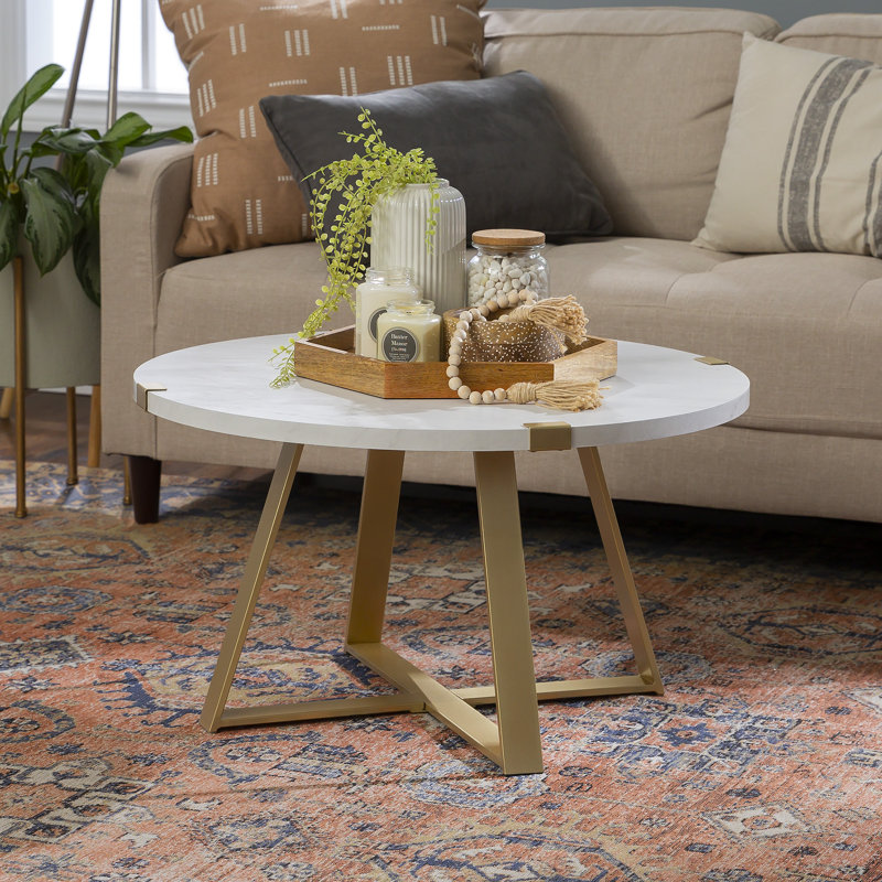 Irvine Cross Legs Coffee Table, White Marble