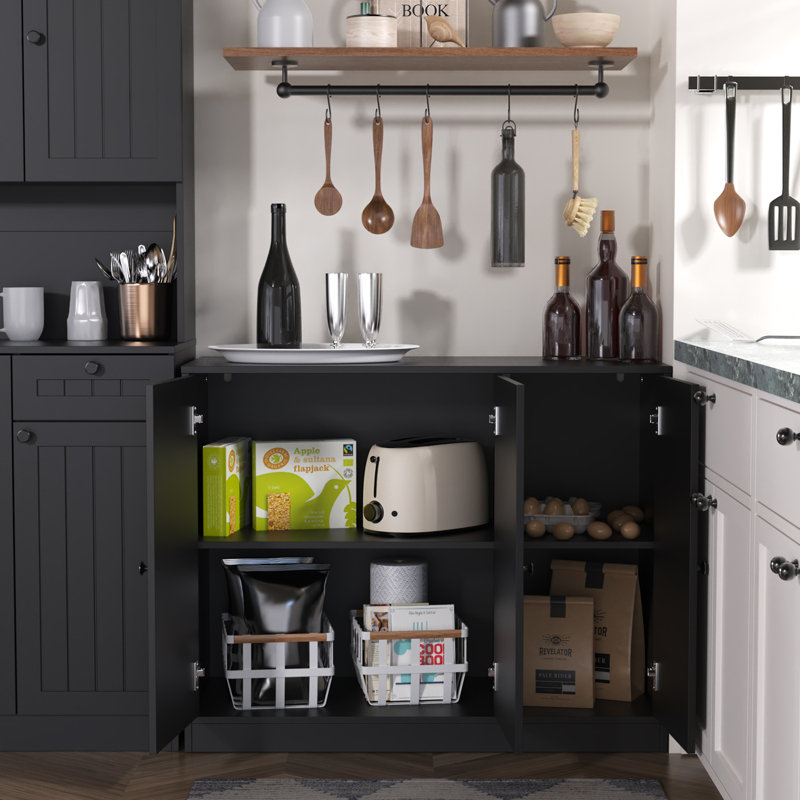Buffet avec 3 portes, armoire de rangement pour la cuisine avec tablette réglable, armoires de bar pour le salon, entrée, noir