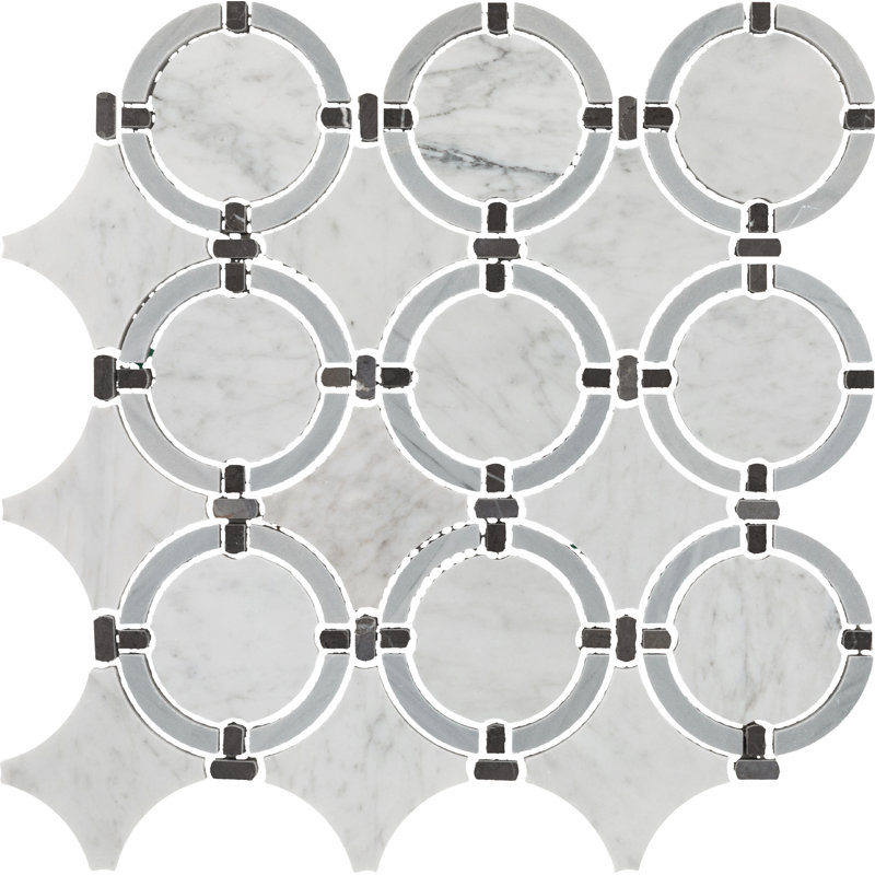 Carreau de mosaïque mural rond en pierre naturelle 14 po x 14 po Raine, gris