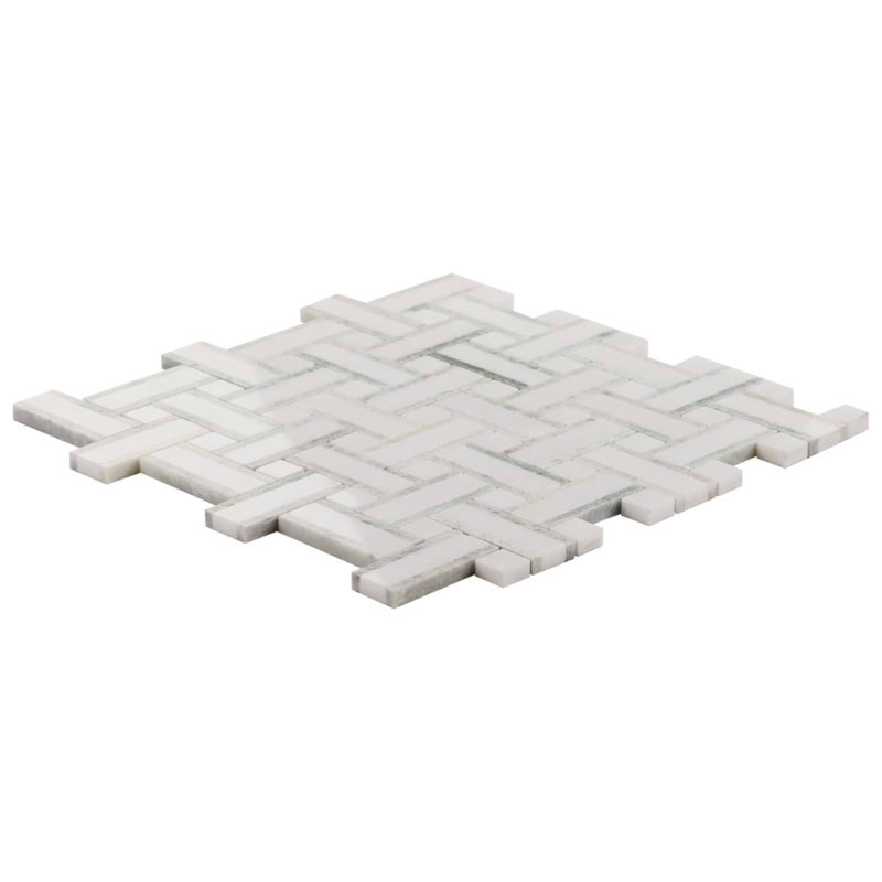Twine 1x3 Basketweave Polished Marble Mosaic Tile, Olive Grove