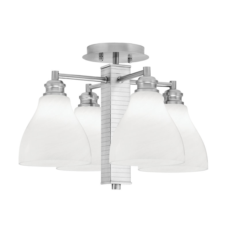Bord semi-encastré 4 lumières Edge avec verre de marbre blanc 6,25 po, Nickel brossé