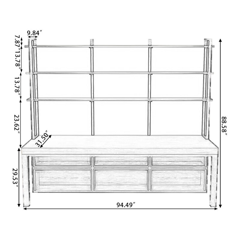 Black+Tan Rectangular Solid Wood+Iron desks, 88.58" H x 94.49" W x 31.5" D