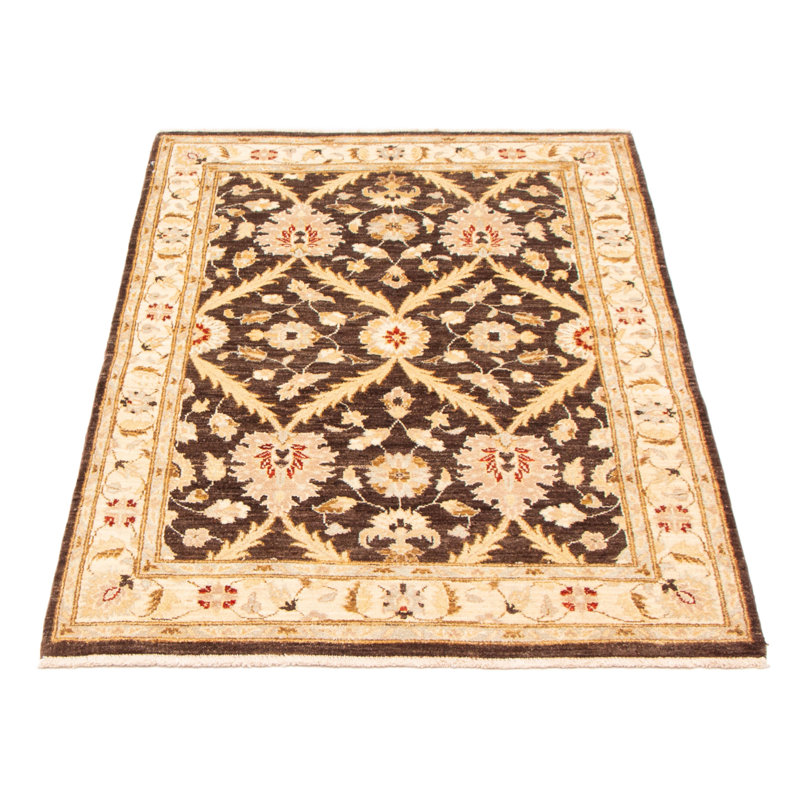 Tapis brun foncé en laine noué à la main de conception unique 4 pi x 6 pi nouvel âge Arabel