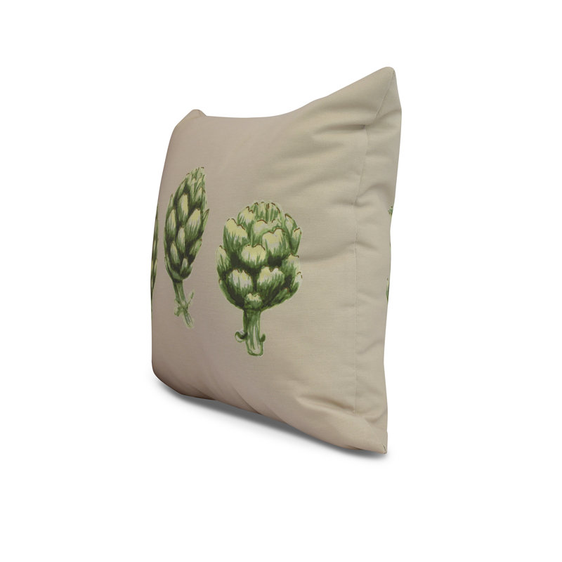 Housse et insert de coussin carré extérieur artichaut Farmers Market, 16 po x 1 po, Gris clair / Vert