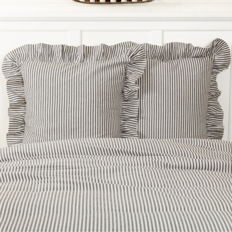 Farmhouse Ticking Gray Fabric Euro Sham, Gray Striped 1