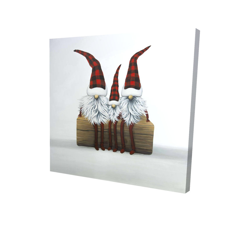 Three Christmas Gnomes White Canvas | Festive Bedroom Decor