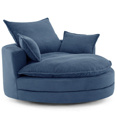 Blue 360° Swivel Chair With 38 - Inch Seat, Soft Corduroy And 3 Relaxation Inducing Pillows American Design Lounge Seat Depth, Posture Improving