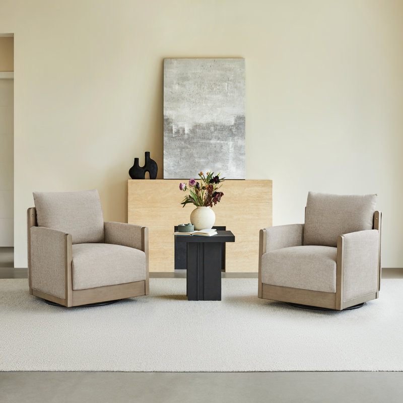 Zenda Upholstered Swivel Accent Chair, Gray, Khaki