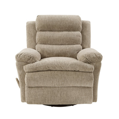 Oxy Swivel Manual Reclining Chair, Foam Pillow Arms, Brown Microfiber