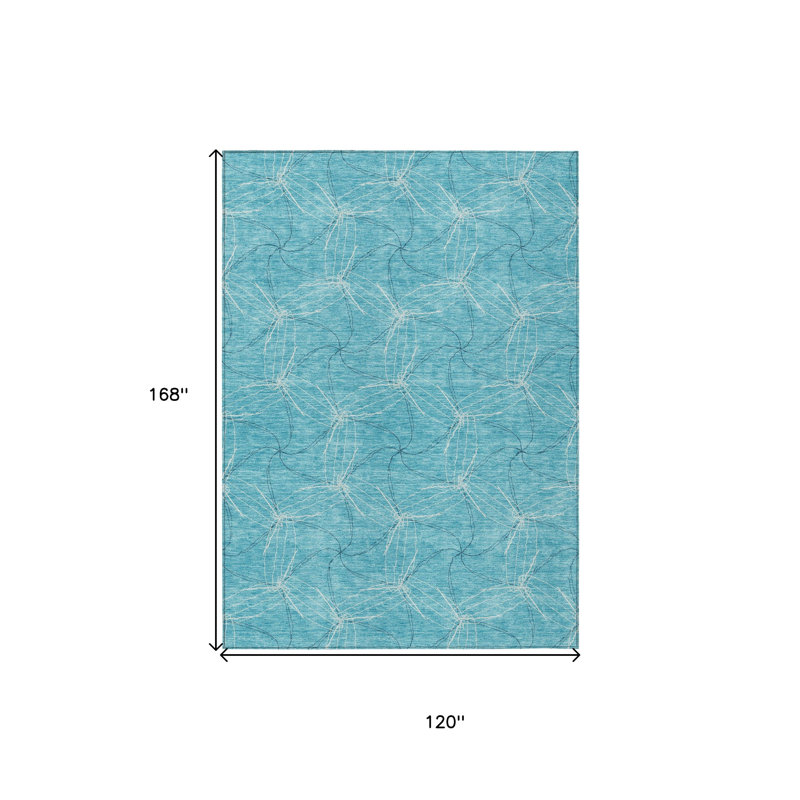 Tapis géométrique lavable intérieur / extérieur 10 pi x 14 pi Aqua