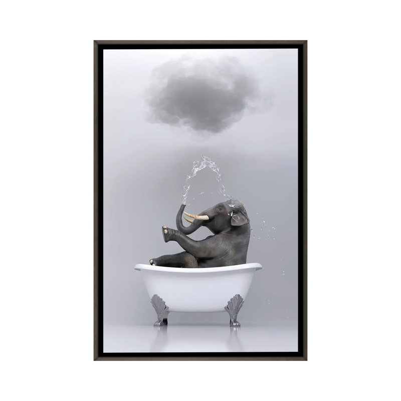 «Elephant Relaxing in the Bath 3» par Mike Kyiv - reproduction d'art, H 60 po x l 40po x P 1,5 po, Pas de tapis
