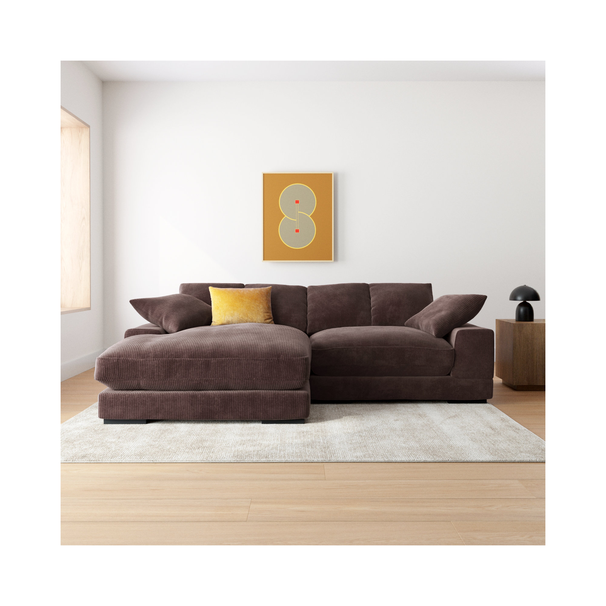 Lonsdale Chaise Sectional, Dark Brown Corduroy