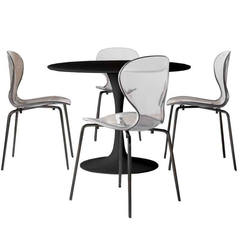 5-Piece Dining Set With 35" Round Black MDF Dining Table And 4 Plastic Side Chairs With Black Legs, Transparent