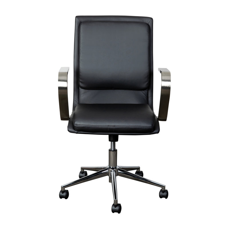 Mid-Back Designer Upholstered Swivel Executive Office Chair with Armrests, Black, Chrome