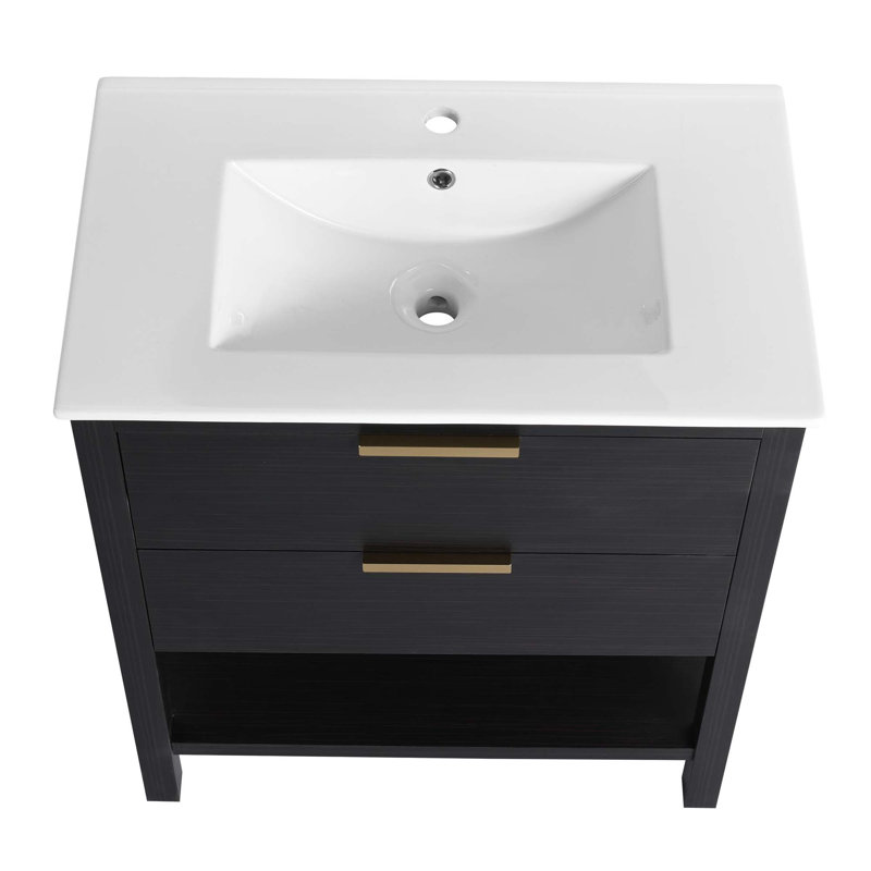 Meuble-lavabo 30 po avec lavabo et 2 tiroirs à fermeture douce, poignée dorée