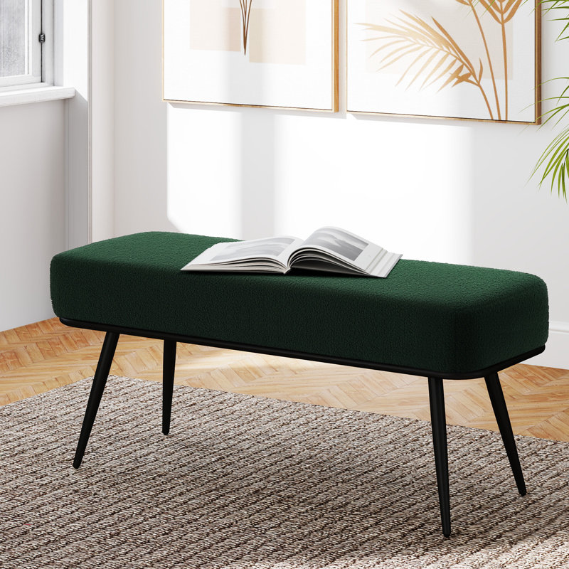 Banc rembourré moderne de 43,3 po avec structure en métal et tissu en peluche, Vert