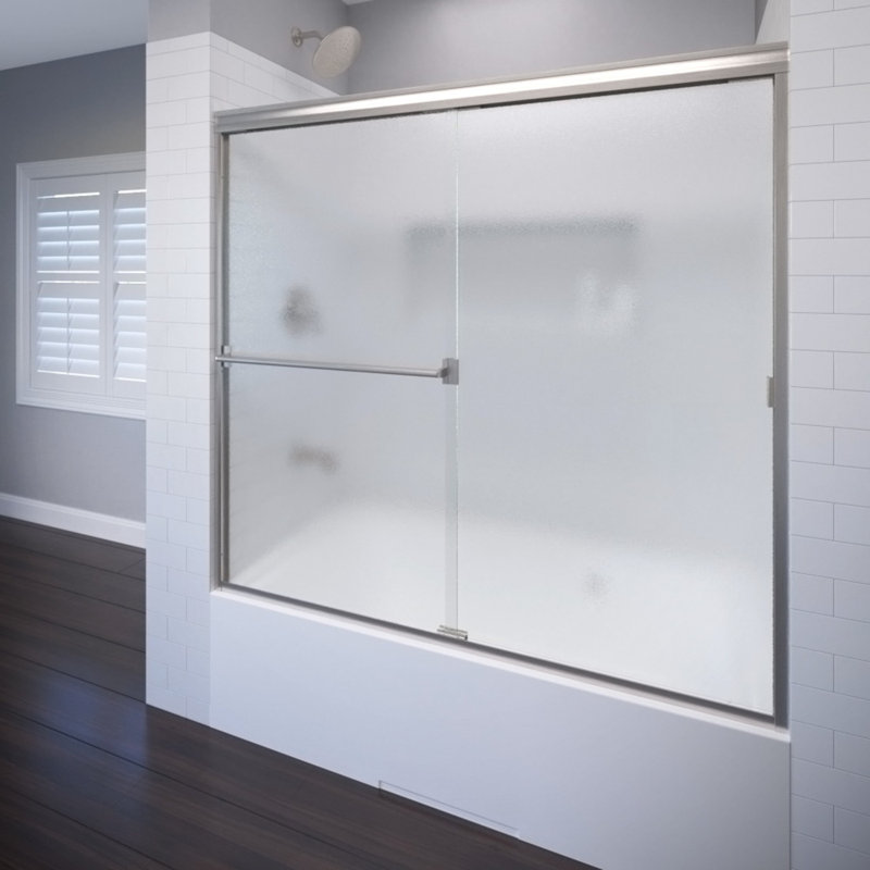Classic 56" W x 57" H Bypass Frameless Tub Door, Obscure, Brushed Nickel
