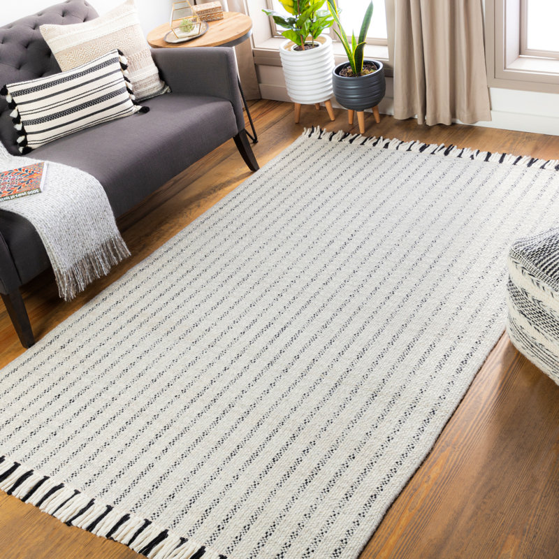 Tapis ivoire en laine à rayures Chudleigh, Rectangle 8 pi 10 po x 12 pi