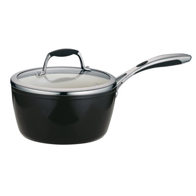 Tramontina Gourmet Ceramica Deluxe Sauce Pan with Lid, Non Stick Ceramic Interior, 3-Quart, Metallic Black, Made in Italy