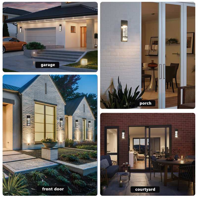 Luminaires muraux d'extérieur avec verre à bulles de cristal, appliques extérieures imperméables, lanternes murales à DEL, lumières de porche, lumières murales extérieures 11W 3000K pour porte d'entrée de garage