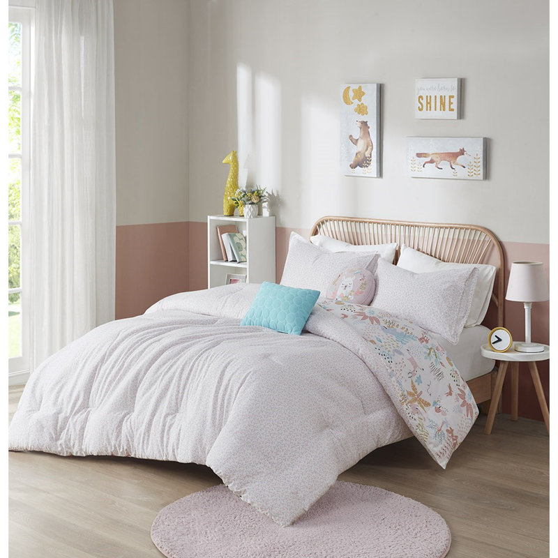 Ensemble d'édredon en coton Illyria, Édredon simple + 3 pièces supplémentaires, Rosé