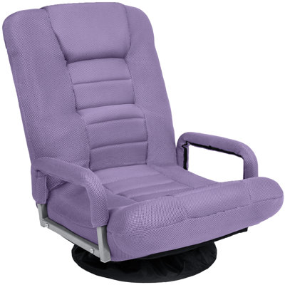  360-Degree Swivel Gaming Floor Chair W/ Armrest Handles, Foldable Adjustable Backrest - Light Purple