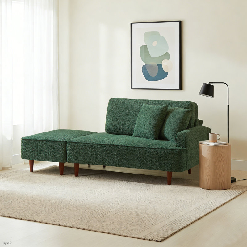 Modern style Chaise Lounge with Ottoman, Accent Chair with Wood Legs, Right-Arm Chaise Lounge Set with Throw Pillow for Living Room, Bedroom