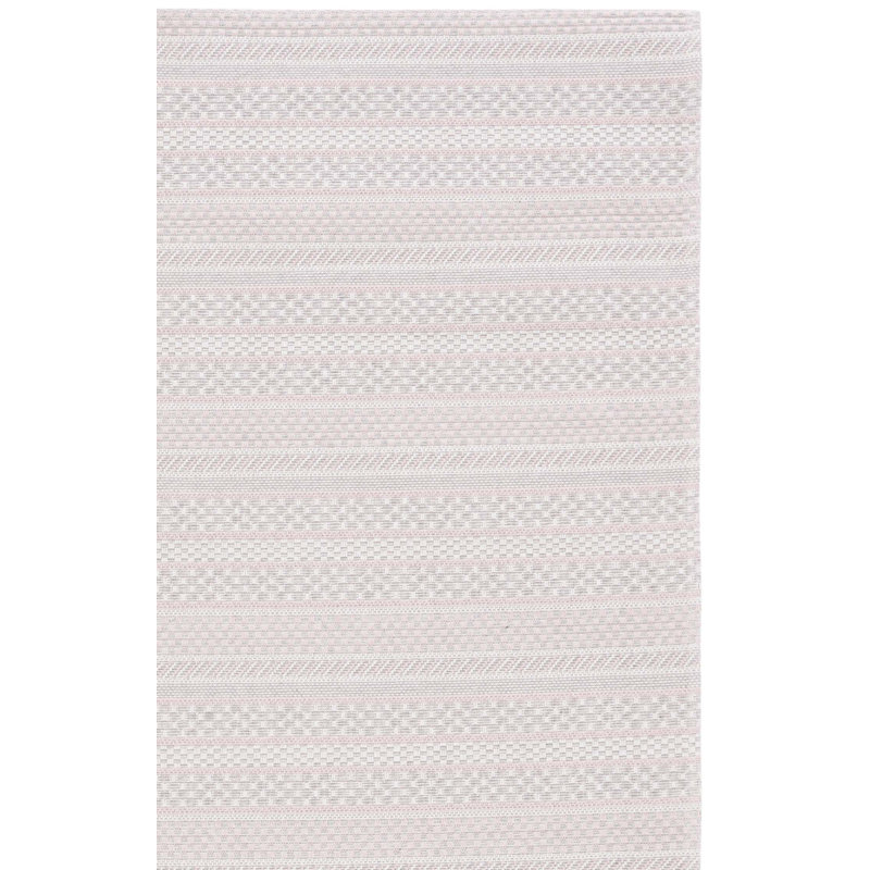 Martha Stewart 412 Cotton Striped Rug in Pink/Ivory, Rectangle 6'7" x 9'