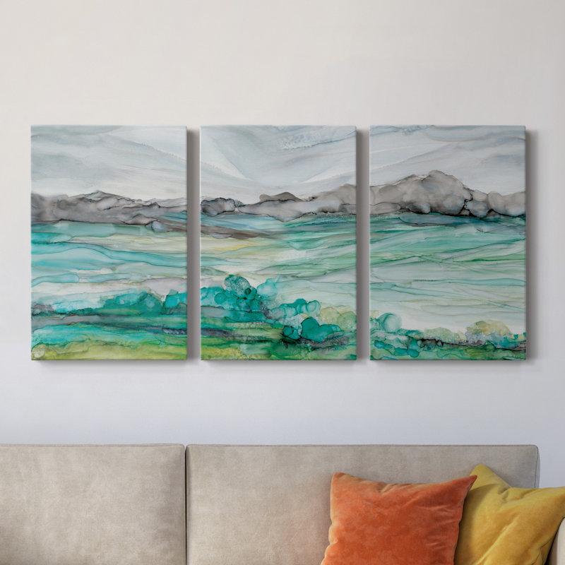 Marble Seas - Ensemble de 3 peintures sur toile tendue, H 27 po x l 54 po x P 1 po