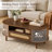 47.2" Mid-century Modern Oval Coffee Table With Rattan Sliding Door, Drawer & Open Storage, Solid Wood Legs-1167030751