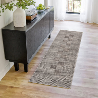 Migliore Lyla Modern Contemporary Checkered Soft High-Low Gray Charcoal Ivory Area Rug