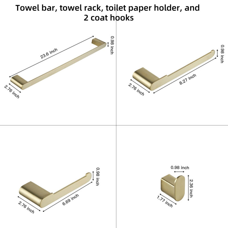 5-Piece Bathroom Hardware Set With Towel Bar, Towel Hook, And Toilet Paper Holder, Brushed Gold Finish, Suitable For Kitchen, Bedroom, And Living Room