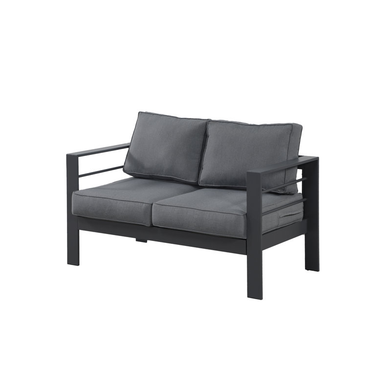 Canapé d'extérieur tout en aluminium pour 2 personnes toutes saisons, canapé de patio surdimensionné en métal avec assise profonde de 27,5 po et accoudoirs larges de 3,2 po, causeuse extérieure avec coussins en oléfine résistants aux intempéries pour la cour, le jardin et la terrasse