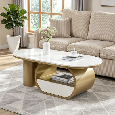 Oval Coffee Table with Storage Drawer